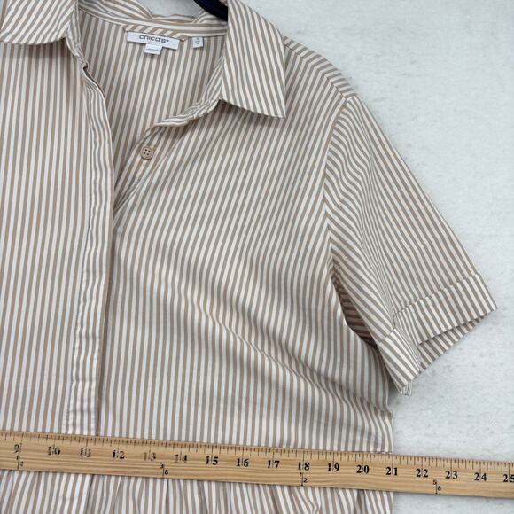 Chico's Tiered Maxi Dress Dress Size 12 Tan White Stripe Cotton Blend Belted - Picture 9 of 12